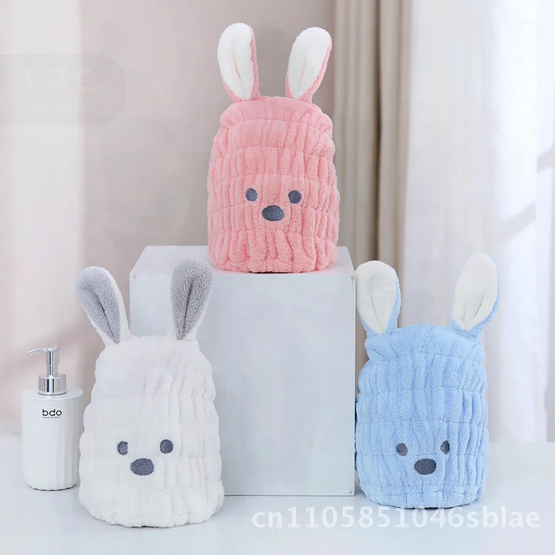 Детская утолщенная впитывающая шапочка для сушки волос, мультяшное детское полотенце для душа, новая сумка, полотенце для волос, синий, розовый, белый, коралловый флис