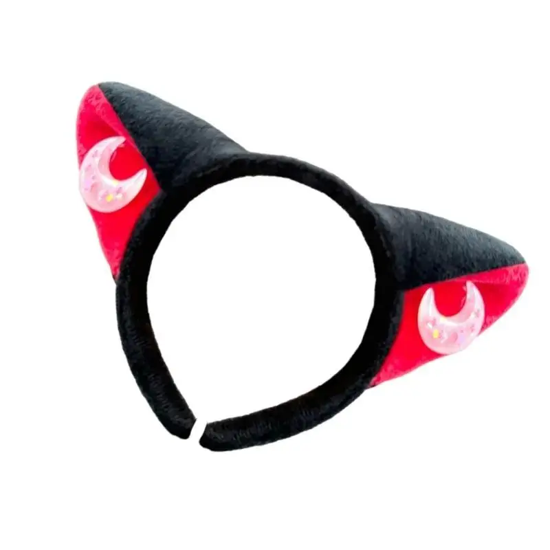 A52E Moon Decors Cats Ear Hairhoop for Women Cosplay Costume Headband Halloween Props Japanese Theme Party Headband
