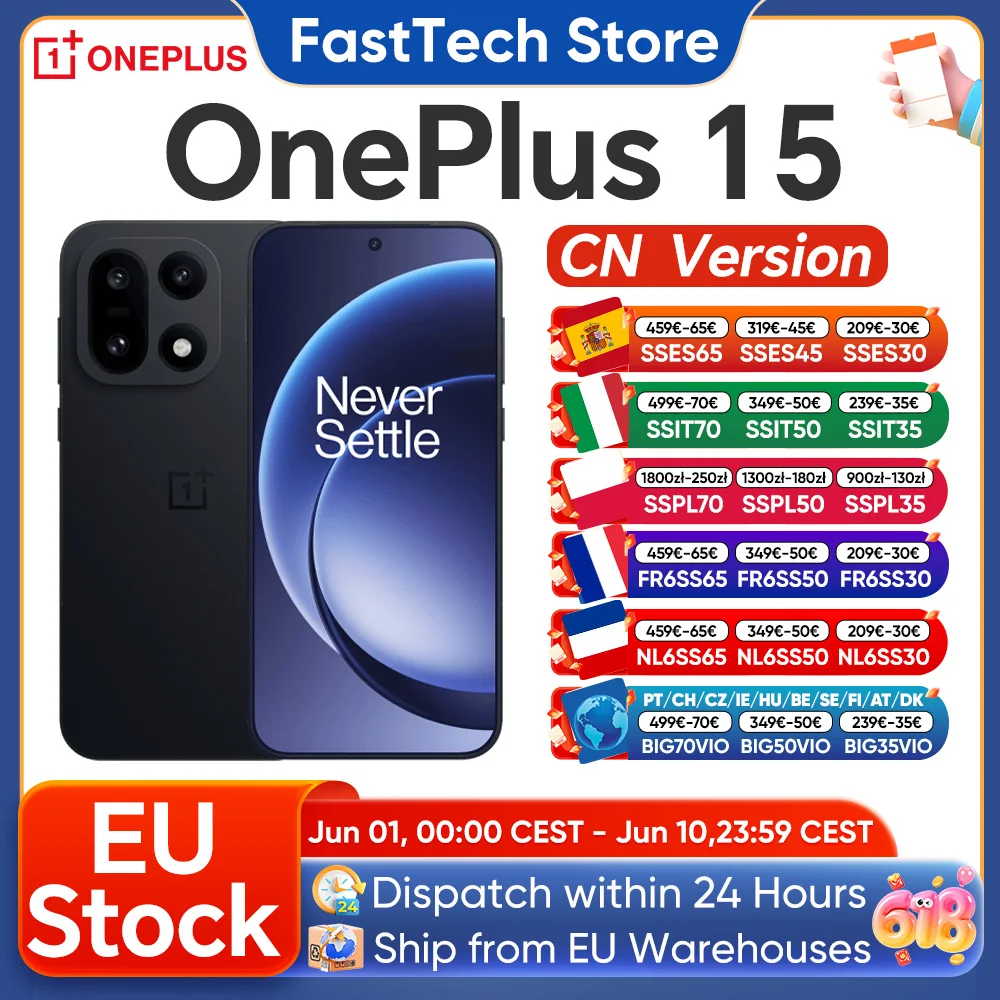 Smartphone OnePlus 15 5G, Snapdragon 8 Gen 5, écran AMOLED 6,78 pouces 165 Hz, 7300 mAh, 120 W, triple appareil photo 50 MP