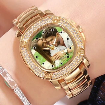 gold color Rhinestone watch women's custom photo wristwatch print picture Personalized watch customize clock DIY gift for girl