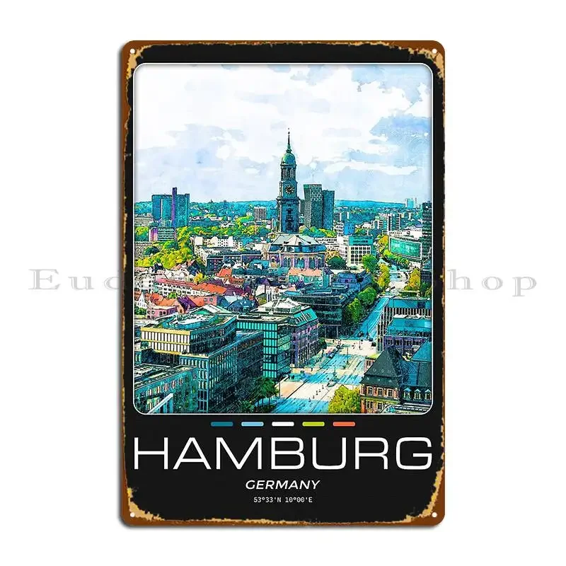 Hamburg City Metal Sign Poster Painting Wall Mural Personalized Design Cinema Tin Sign Poster