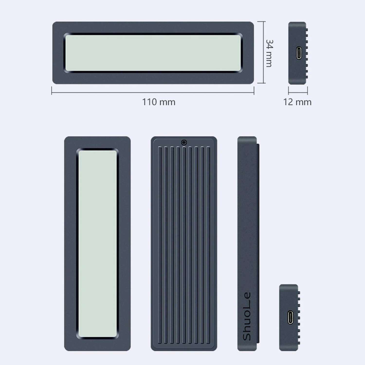 디스플레이 화면이 있는 지능형 디지털 하드 드라이브 박스 M2 외부 쉘 솔리드 스테이트 NGFF/NVMe 10Gbps 프로토콜 대형 화면