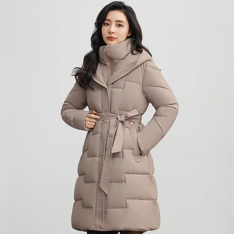 2024 inverno nuova giacca donna lungo piumino addensato con cappuccio dritto elegante capispalla moda coreana femminile Puffer parka