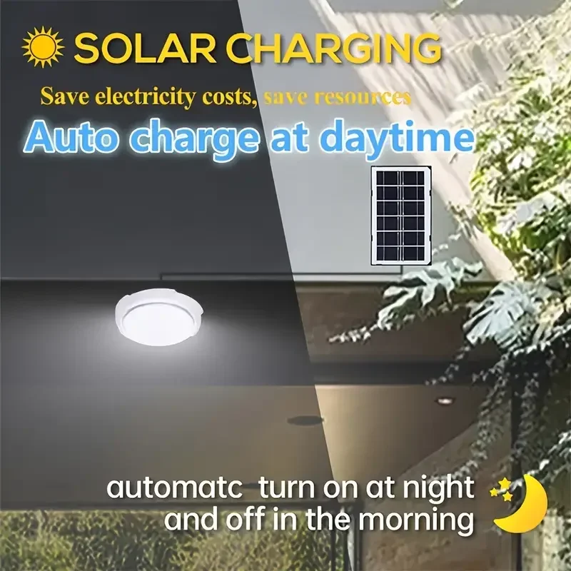 1 Pack Solar Powered Ceiling Light with Remote Control Outdoor Lighting Solution for Indoor Porch Balconies and Gardens