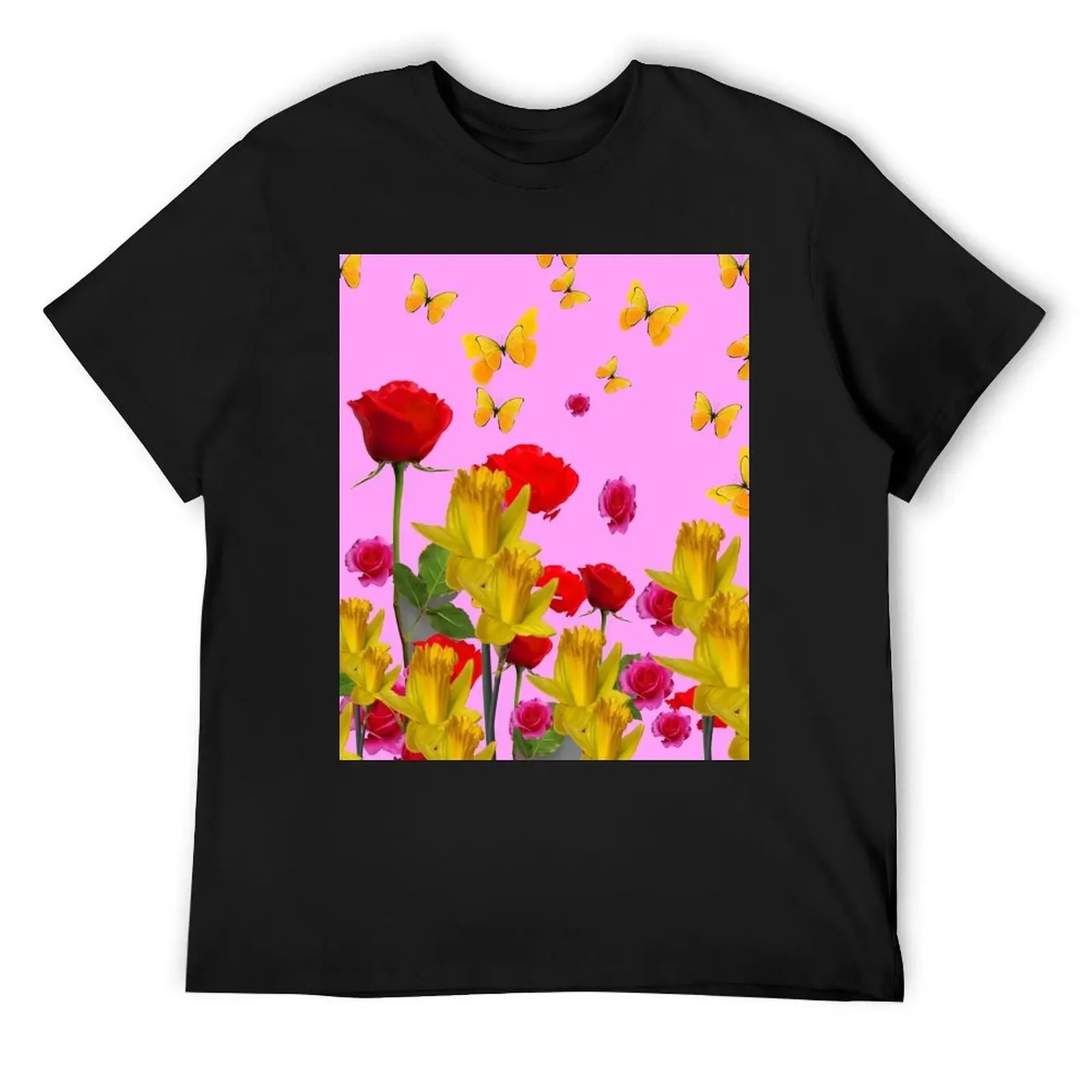

ЖЕЛТЫЕ БУТЕРФИЛИИ RED ROSES DAFFODILS футболка корейские модные хлопковые футболки с рисунком забавная рубашка хлопковые синие арховские рубашки мужские