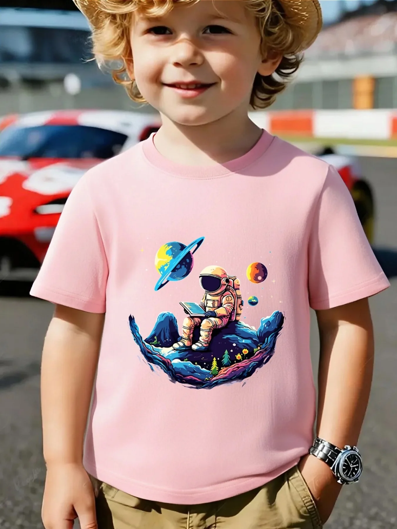 Cute Astronaut Planet Space Print Family Matching T Shirt Boys Girls Tee Parent Child Casual Top Mom Dad Kids Summer Daily Wear