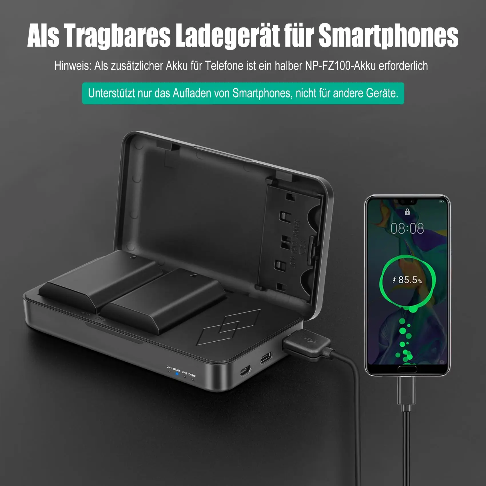 JYJZPB 2 x 2280 mAh NP-FZ100 Ersatzakku und Ladegerät für Sony Kamera Alpha 7 IV, 7 III, A6700, A7C,