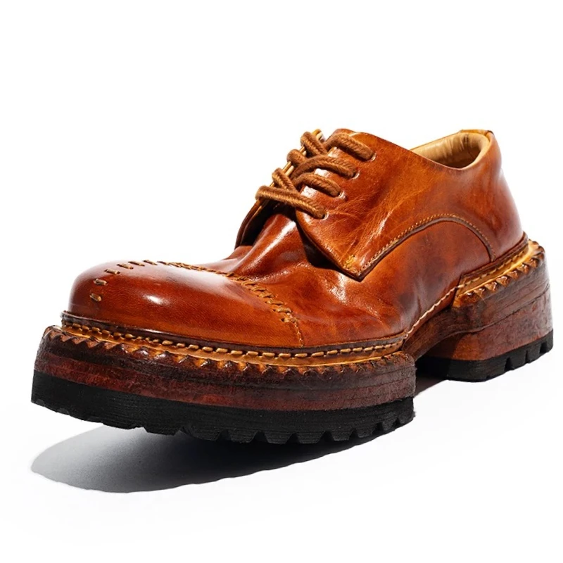 Original Horse Riding Derby Shoes for Men's and Women's Hand-sewn Square-Toe Horse Leather Sole Shoes Goodyear-Welted Horse Skin