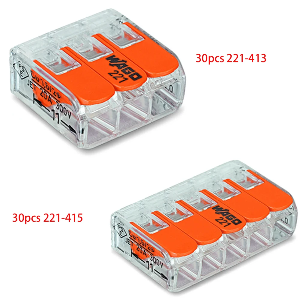 

30pcs 221-415 + 30pcs 221-413 Original Led Splice COMPACT Splicing 3/5-conductor Lighting Wire Terminal Connector