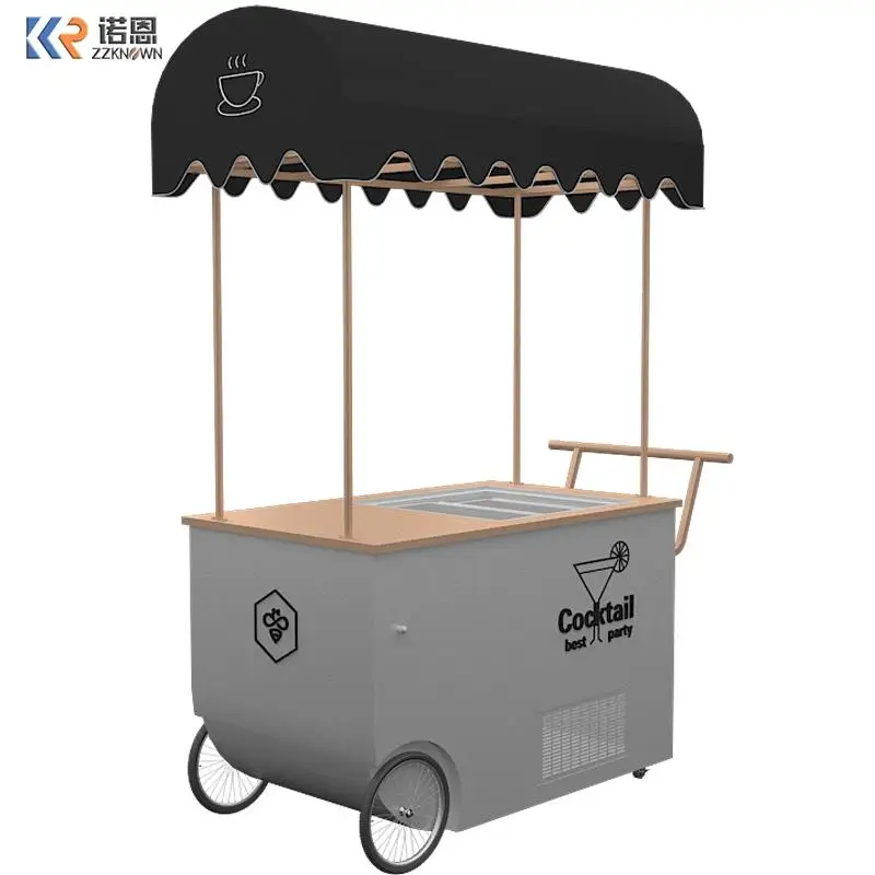 Mobile Italian Ice Cream Hand Push Cart With Display Freezer Gelato Stand Cart Factory Price