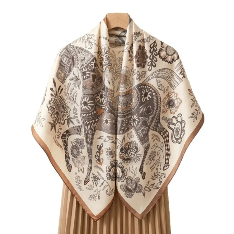 100% Mulberry Silk Reversible Two Tone Scarf Square Silk Printed Shawl Women Spring Summer Vintage Elegant Collection