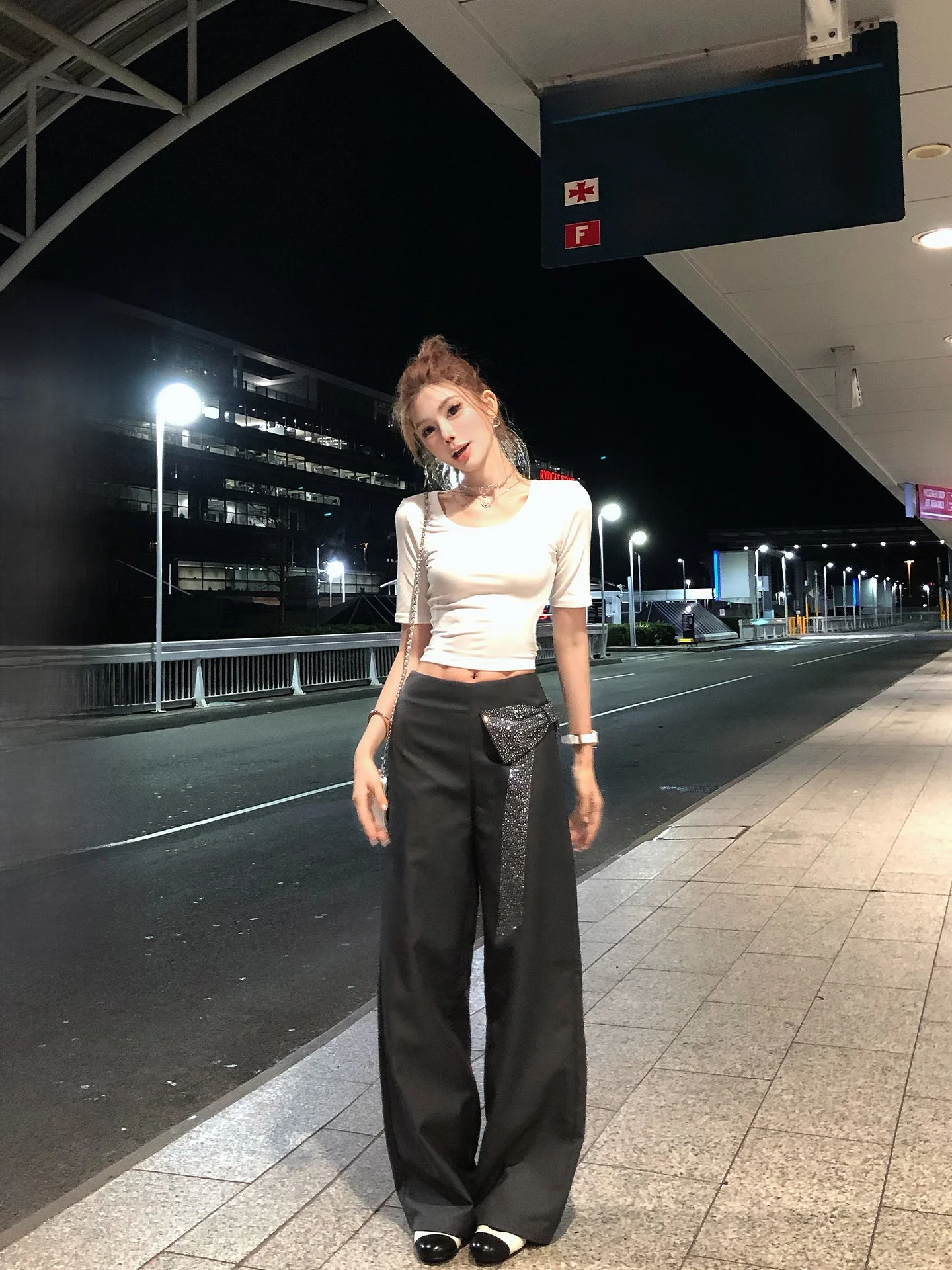 

Lililiwj Original Heavy Embellished Knot Casual Wide Leg Pants Polyester Fiber Skin-friendly Breathable