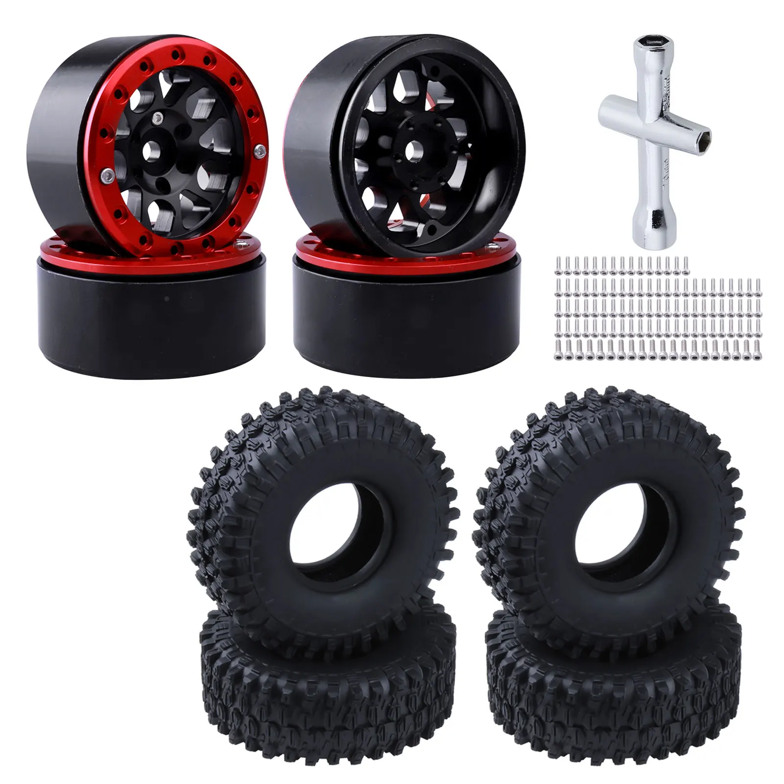 4pcs HobbyPark 1.9 Beadlock Wheels Tires Set 12mm Hex for 1/10 RC Crawler Car for Traxxas TRX4 Axial SCX10 Redcat Gen 8