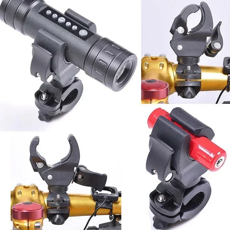 With Gasket for Flashlight Torch Clamp Plastic Light Clip Black° Rotation Cycling Bike Light Mount Bracket