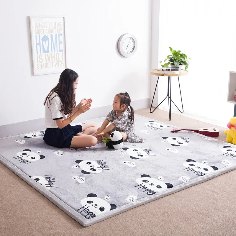 2/3CM Coral Fleece Gray Carpets Living Room Large Size Cartoon Rugs Kids Bedroom Baby Play Game Mat Panda Children Tatami Rug