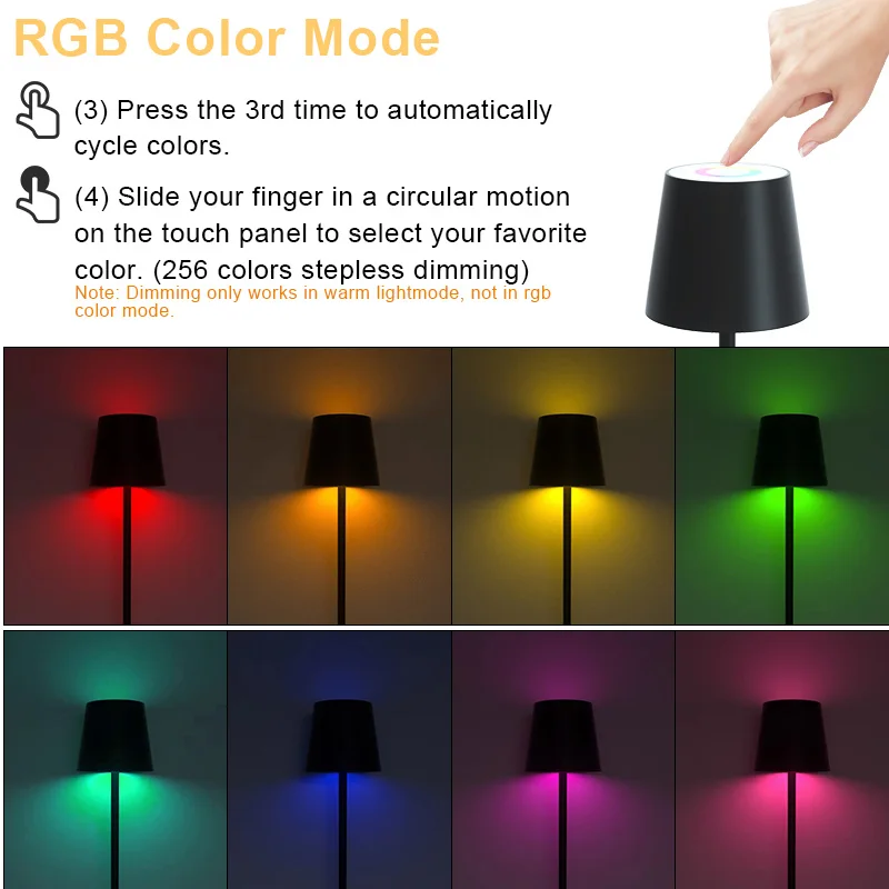 LED Desk Lamp with USB Type-C Adjustable color LED Lamp Cordless Touch Lamps Waterproof Led Lights For Hotel Bedroom，Restaurant