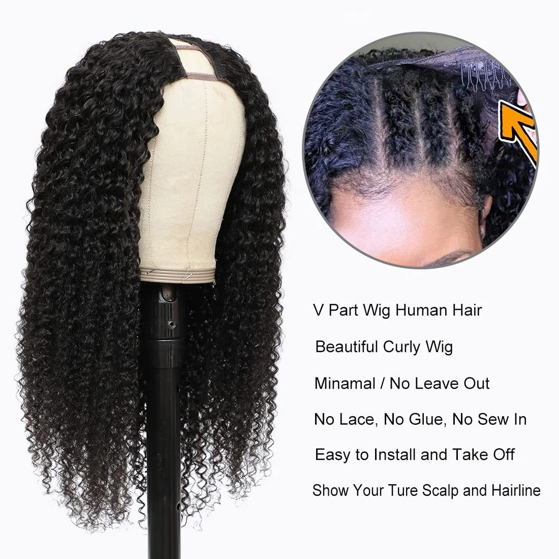 Kinky Curly V Part Wig Human Hair Wigs Deep Curly Human Hair Wigs Brazilian Glueless No Leave Out U part Natural Human Hair Wig