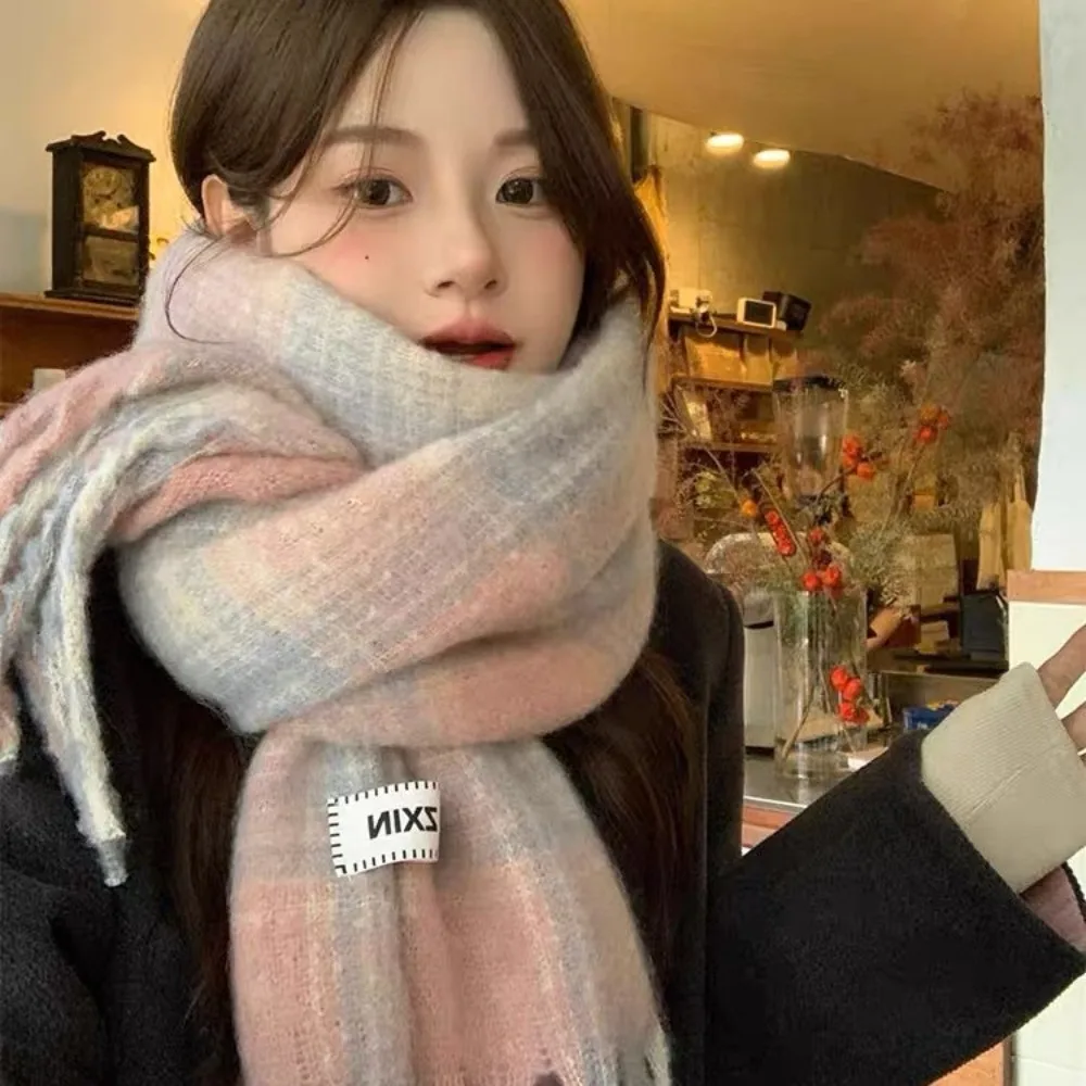 

Elegant Long Tassel Striped Plaid Scarf Thickened Soft Neck Protector Korean Style Warm Winter Scarf Women Men
