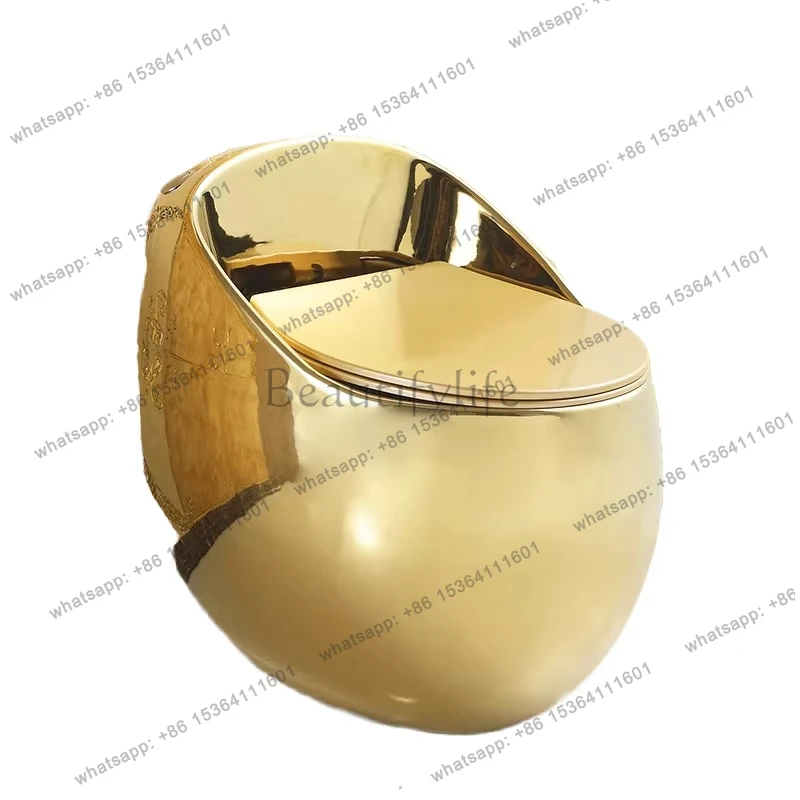 Modern Ceramic Golden Plated One Piece Round Toilet Commode Bathroom Gold Color Egg Shaped Toilet