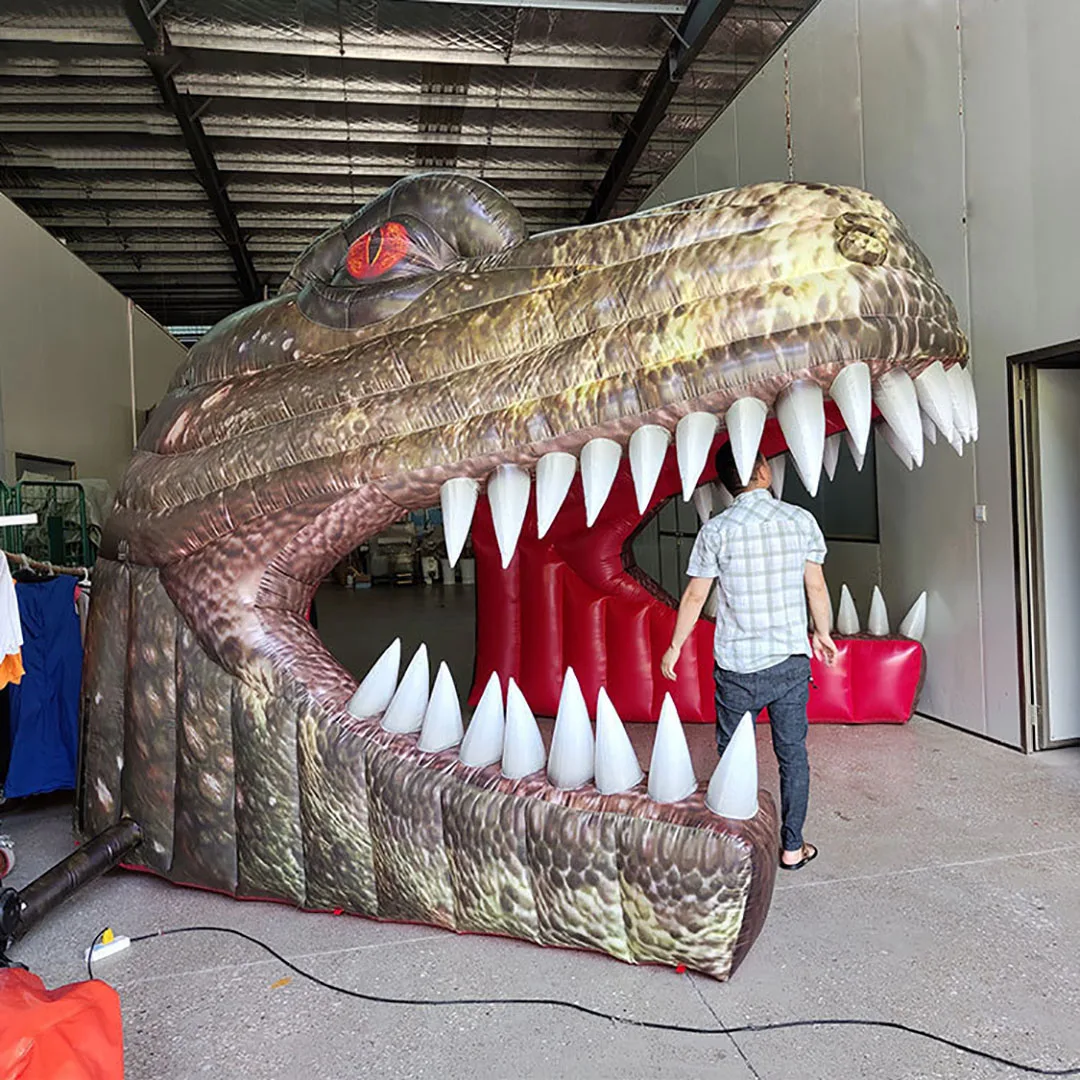 Inflatable Dinosaur Mouth Tunnel Dino Arch Entrance Jurassic Theme Party Stage Decoration Nightclub Park Advertising Props