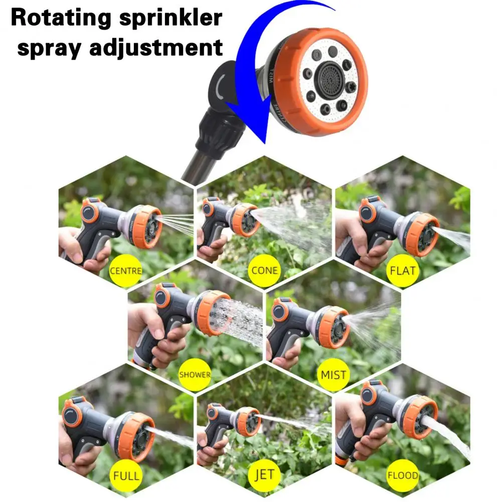 Garden Hose Wand Heavy-duty Metal Watering Wand with 180° Swivel Ratcheting Head 8 Spray Patterns Hose Nozzle Sprayer Garden
