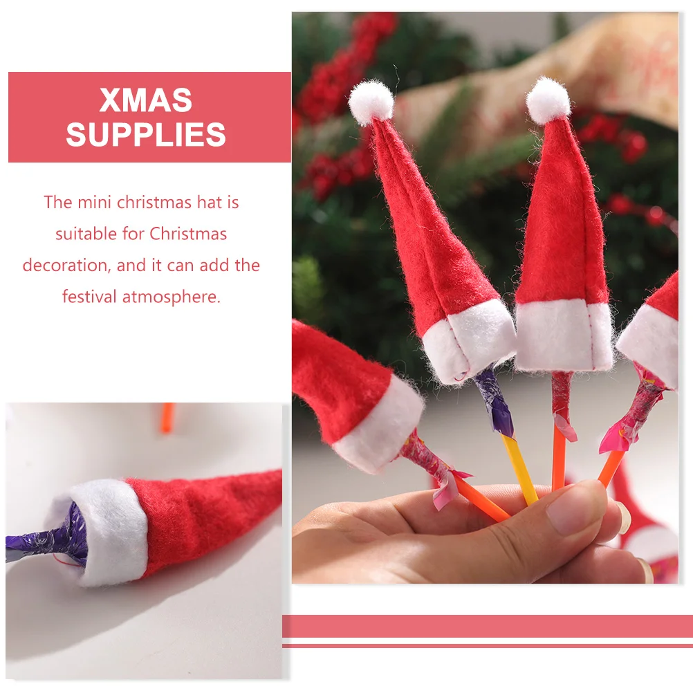 20 Pcs Christmas Candy Hat Mini Santa New Year Hats Claus Miniture Decoration Bottle Topper Lollipop Cover Cap Dedicated