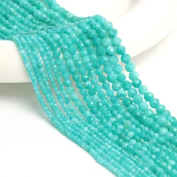 2/3/4mm Blue Amazonite Natural Stones Faceted Loose Spacer Waist Beads Handmade Charm Women Making Jewelry Bracelet Necklace