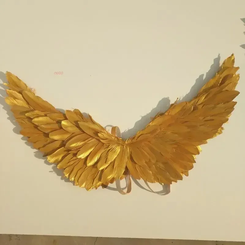 Alas de plumas de Ángel dorado para niños y adultos, modelo de pasarela, escenario, actuación de fiesta, actividades entre padres e hijos, vestido de princesa