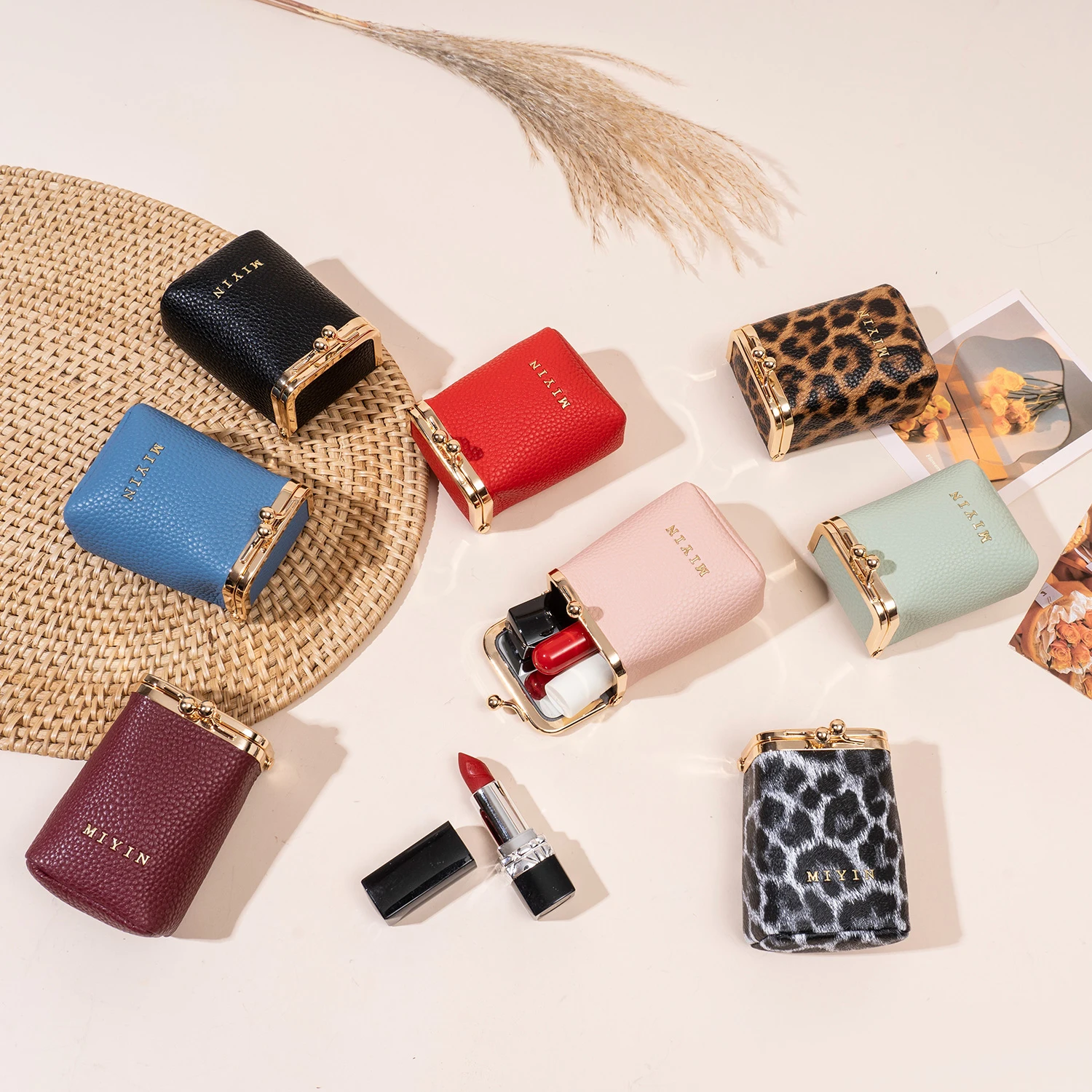Luxury Style Mini Portable Women's Lipstick Organizer Also Functions as a Jewelry Earphone and Coin Purse with a Built-in Mirror view 6