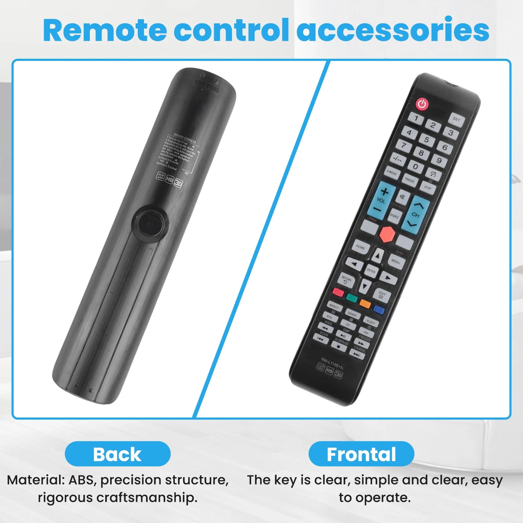 A33T RM-L1195+X Universal Remote Control Multi-Device Compatibility, Easy Setup for TV, Large Buttons, Durable ABS, 2xAAA