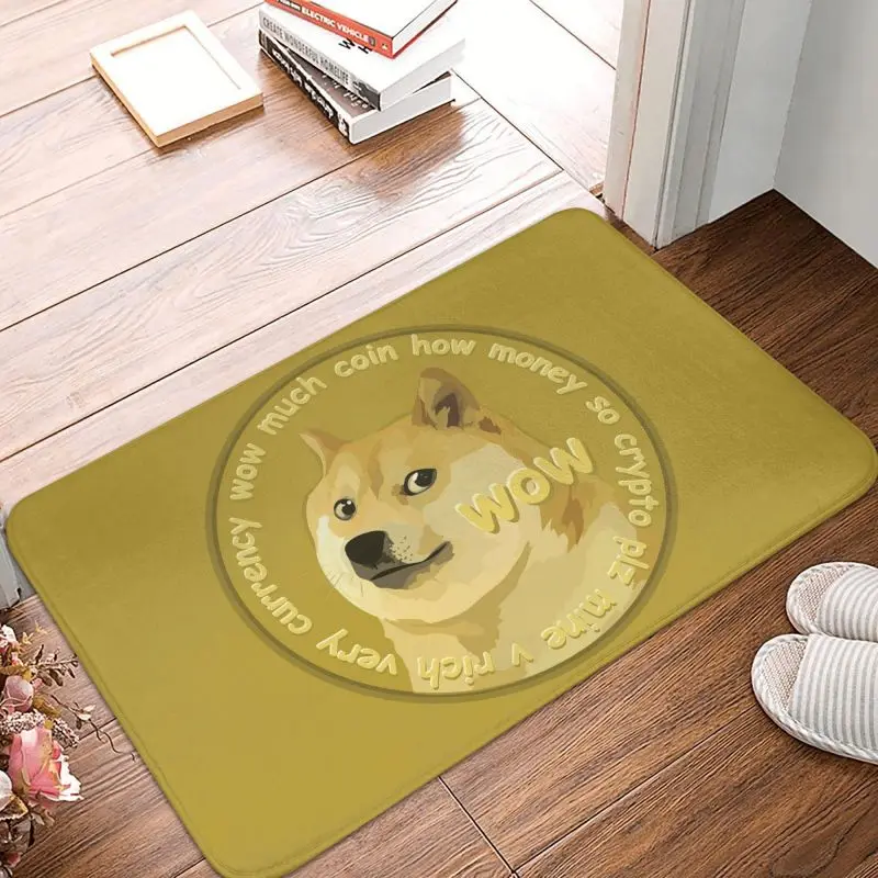 Custom Cryptocurrency Dogecoin Doormat Non-Slip Bathroom Kitchen Mat Garden Garage Floor Door Entrance Carpet Rug