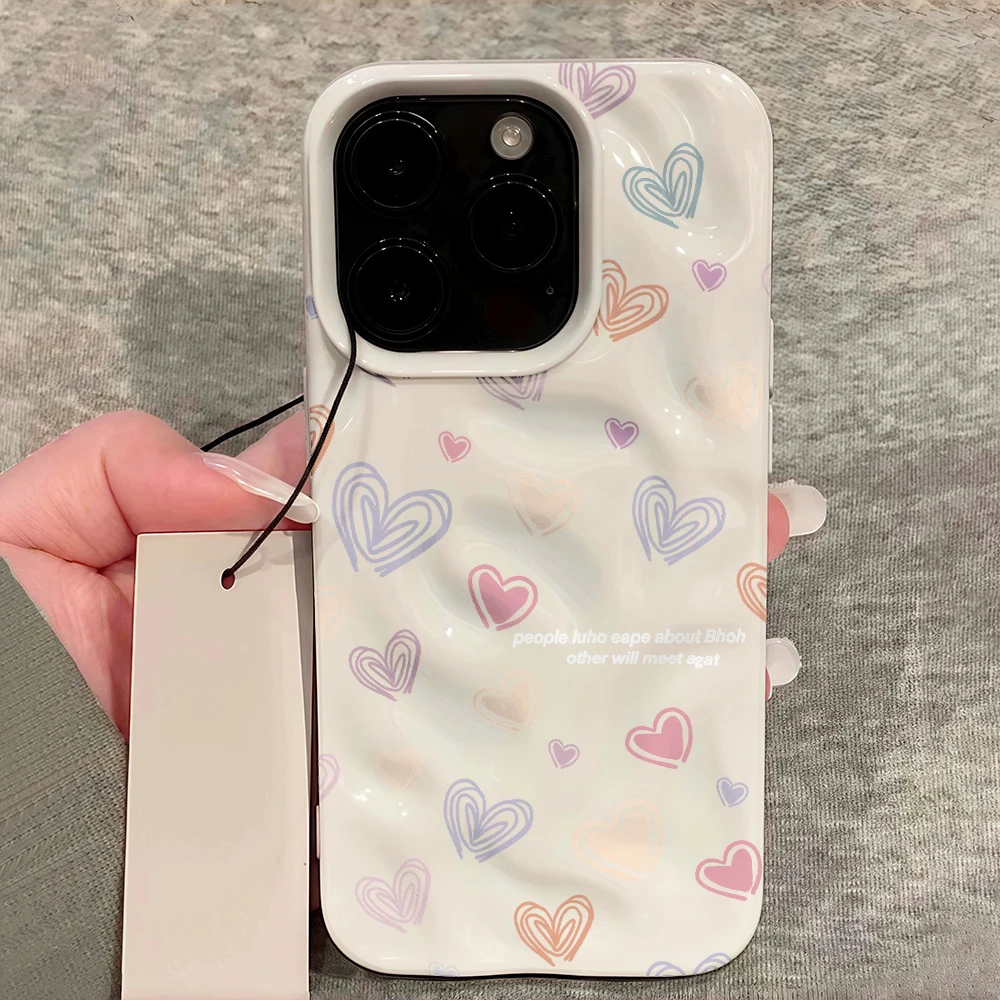 Koreanische Trendige Herz-Handyhülle für iPhone 17 16 15 14 13 12 11 Pro Max 14 Plus 17Air Falten-Wellen Weiche Silikon-Schutzhülle – Detail 12