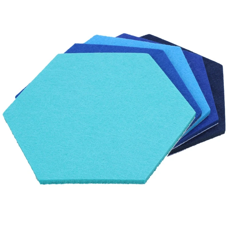 10Pcs/Set Hexagon Felt Board Hexagonal Felt Wall Sticker 3D Decorative Home Message Board Room Baseboard Blue Series