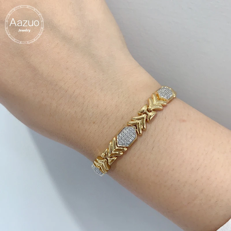 Aazuo 18K Solid Yellow Gold Natural Diamonds 1.41ct Luxury Bracelet Gift For Woman Upscale Trendy Wedding Engagement Party Au750