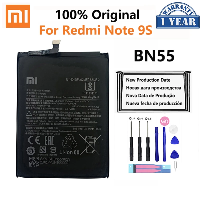 100% Original Xiao Mi BN53 BN54 BN55  Phone Battery For Xiaomi Redmi note 9 10 Pro 9S 10X 4G 5G Replacement Batteries Bateria