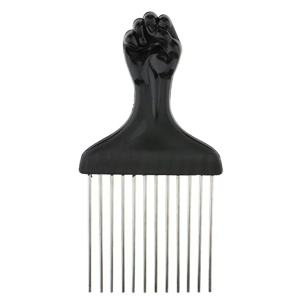 Sdotter Black Fist Afro Pick Metal Wide Teeth Hair Comb For Volumizing Hair Styling Anti-static Comb Brush Detangling Comb