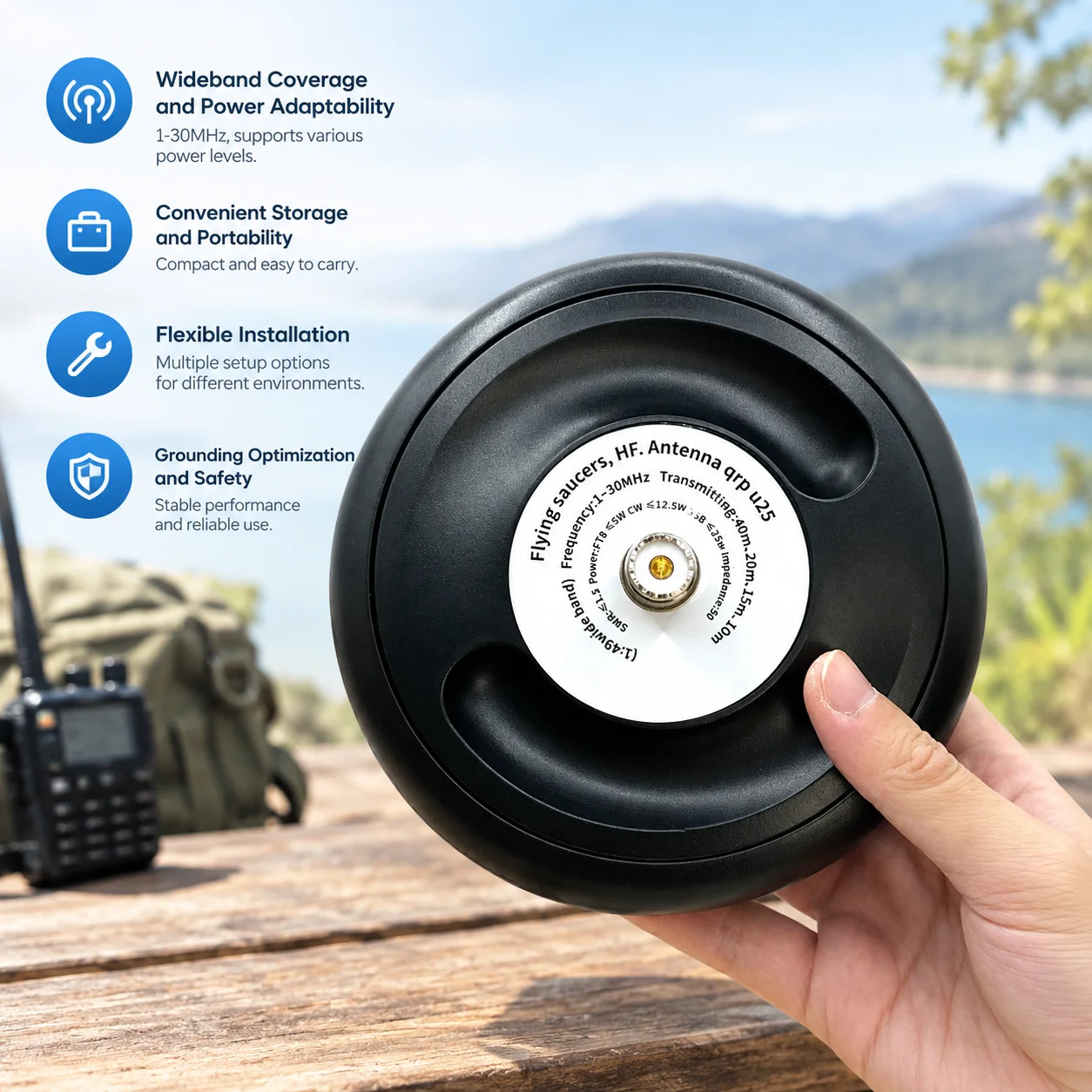 1-30MHz Pocket HF Shortwave Antenna, Inverted V End-Fed Long Wire Broadband Antenna with Balun view 2