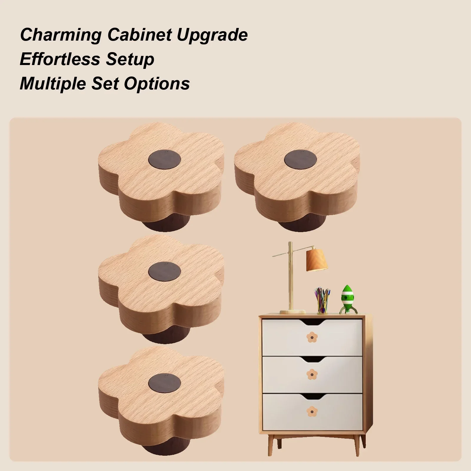Flower Drawer Pulls 4 Pieces Wooden Home Decor with Screws Flower Cabinet Pulls for Cupboard Home Dressing Table Kids Room