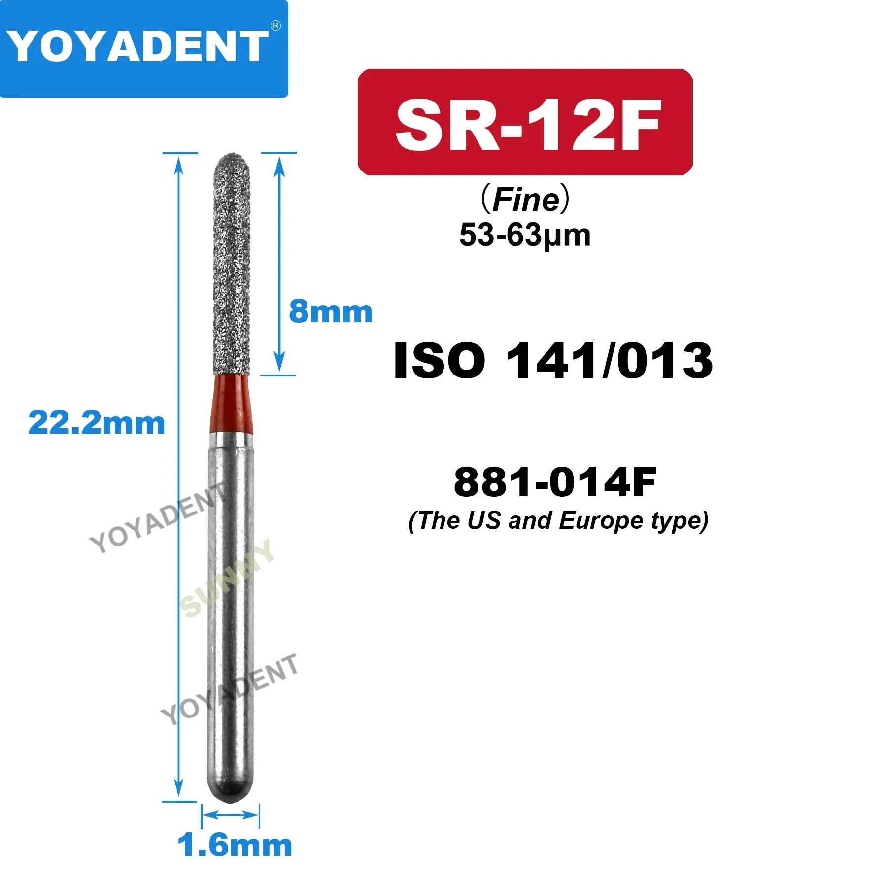 SR Type Dental Diamond Burs Tandheelkunde Boren Tandheelkundige Burs voor Hoge Snelheid Handstuk Tandarts Gereedschap Dia.1.6mm 10 stks/pak