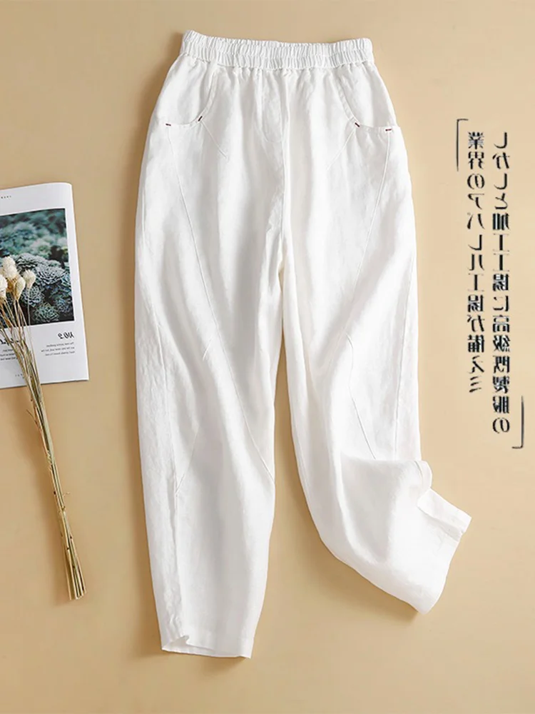Pantaloni stile harem in lino e cotone giapponese Sle donna estate allentata dimagrante vintage casual nove punti pantaloni carota in lino a vita alta