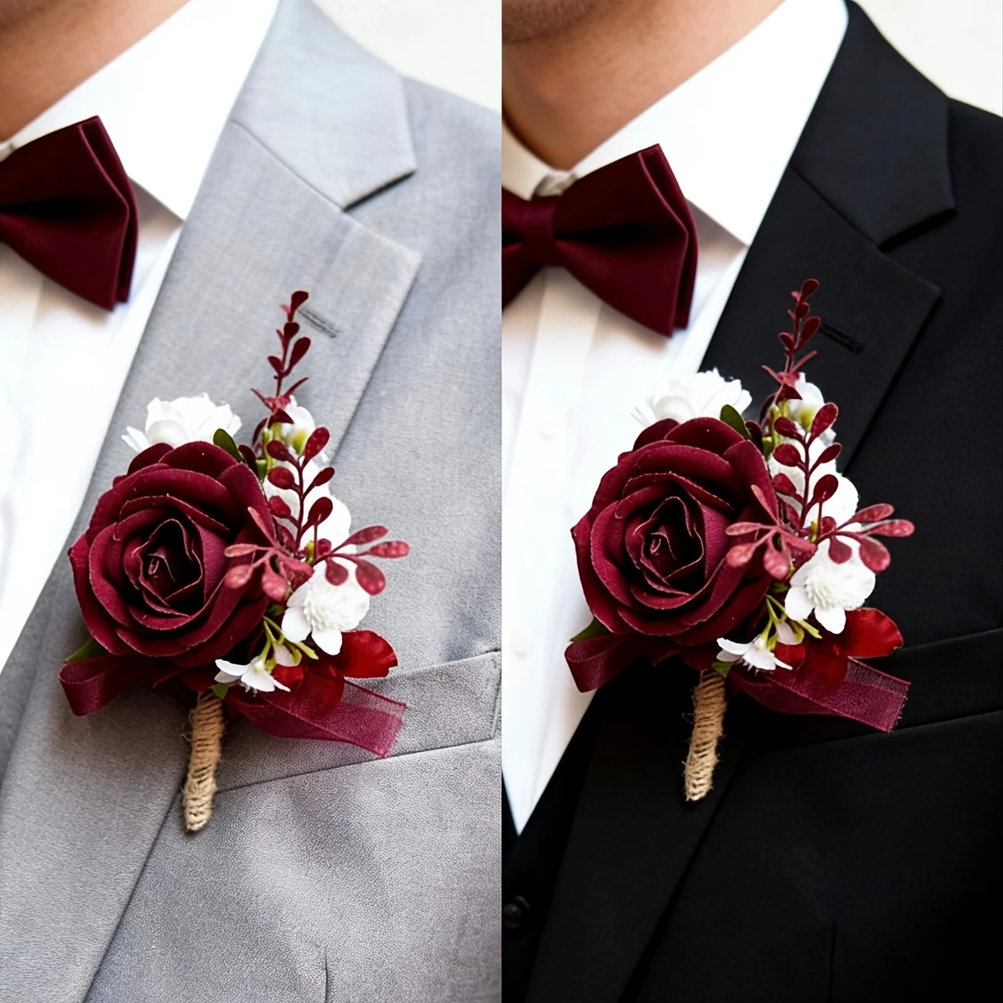 

8PCS Groom's Groomsmen Boutonnieres and Bride's Bridesmaids Wrist Corsages, Wedding Engagement Party Prom Artificial Flower Deco