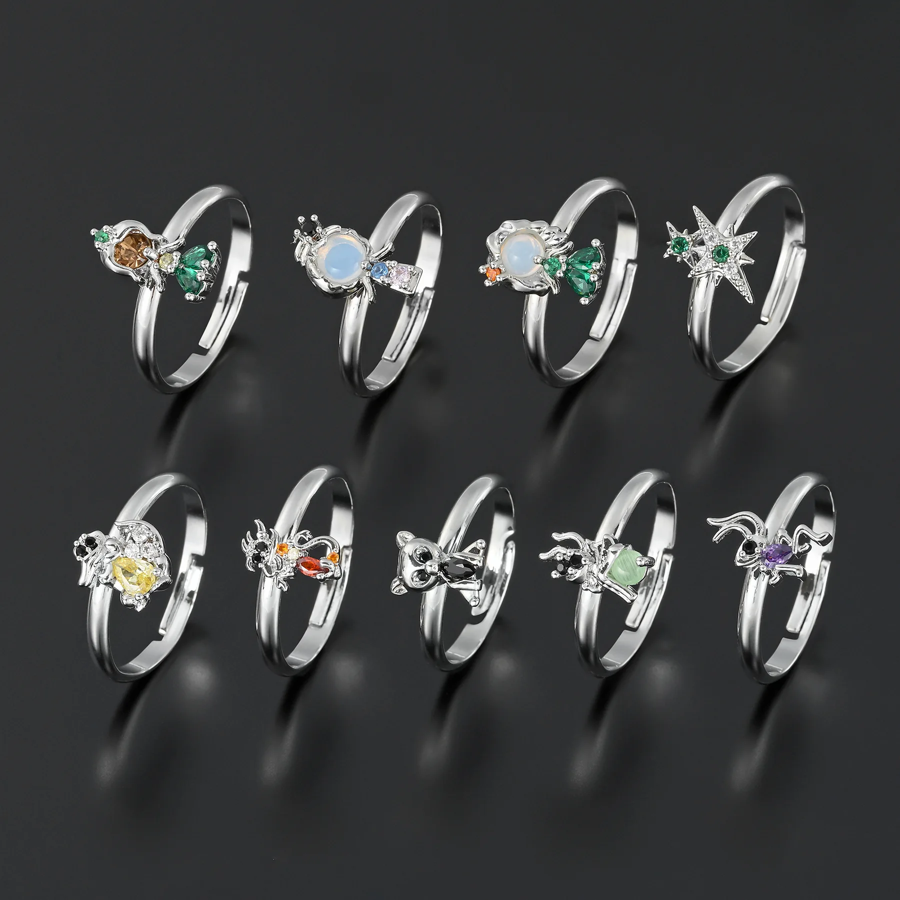 New Creative Colorful Crystal Zircon Cartoon Princess Adjustable Rings For Women Cute Jewelry Party Girls