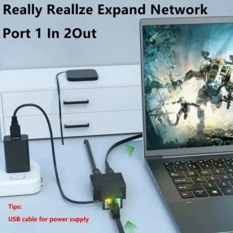 1対2 RJ45イーサネットスプリッター 100Mbps デュアルポートイーサネットケーブル ネットワークスプリッターケーブル エクステンダー PC、ラップトップ、テレビ、ルーター、コンピューター用