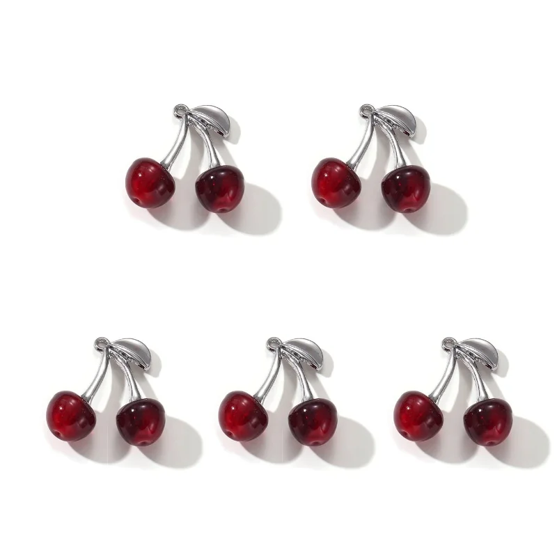 5pcs 25x25mm Cute Cherry Pendant Fruit Pendant DIY Earrings Jewelry Making Handmade Accessories