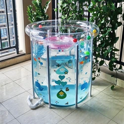 Indoor Folding Baby Swimming Pool Transparent Baby Swimm Bucket Household Inflatable Newborn Children Bathing Bucket Thickened