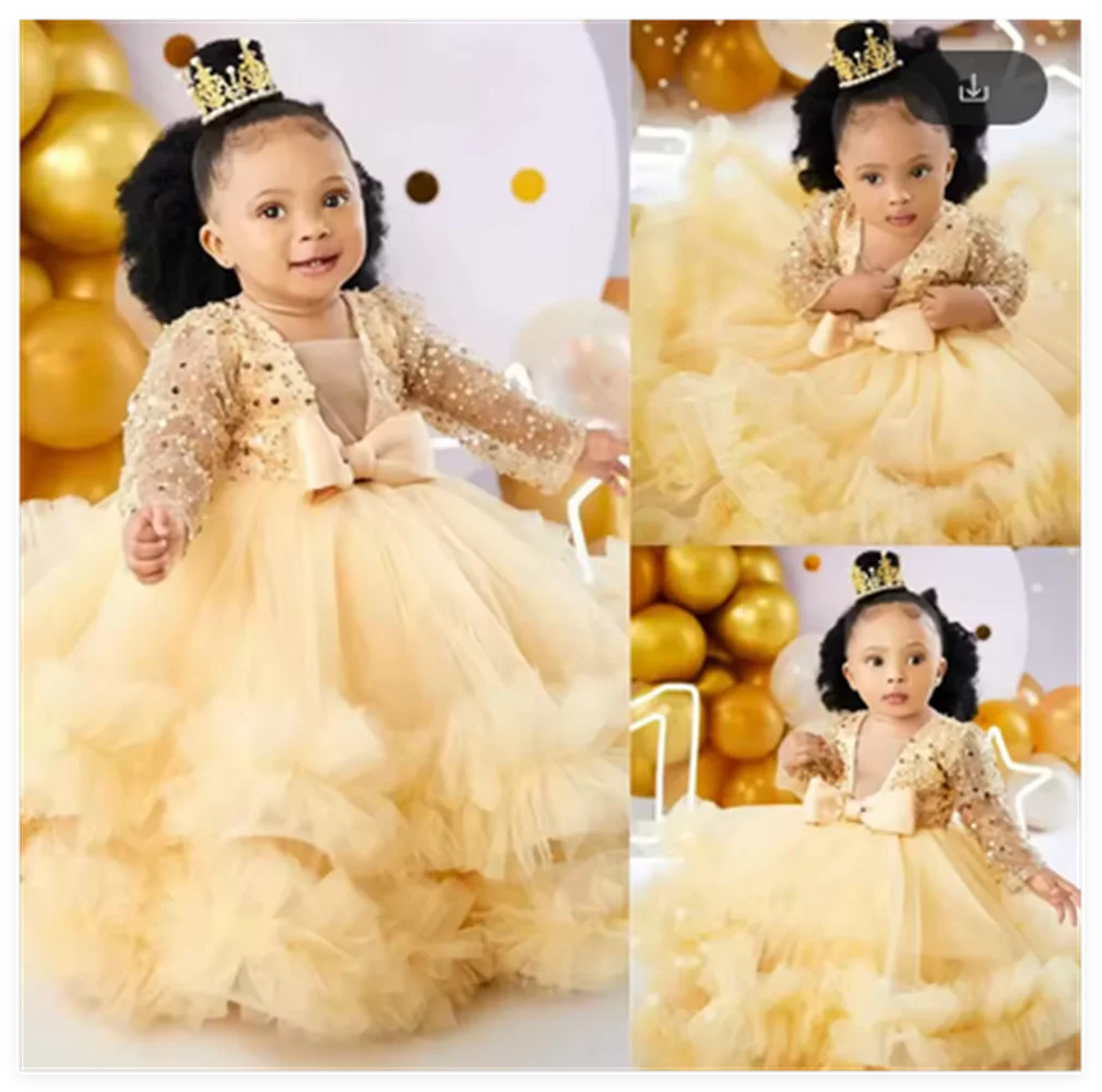 

Flower Girl Dresses For Wedding Ruffles Floral Toddler Pageant Gowns Tulle Ball Gown Kids Birthday Dress for Photos