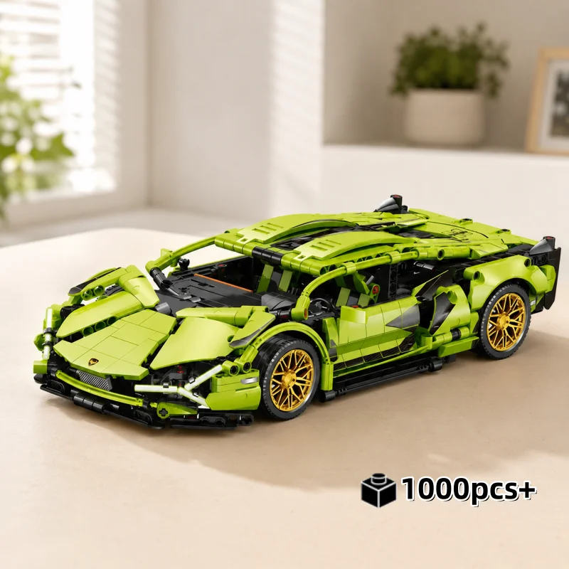 Technical MOC Green Sports Car Building Blocks Set Creative Super Racing Vehicle Model DIY Assembly Toy Birthday Gift Boys Girls