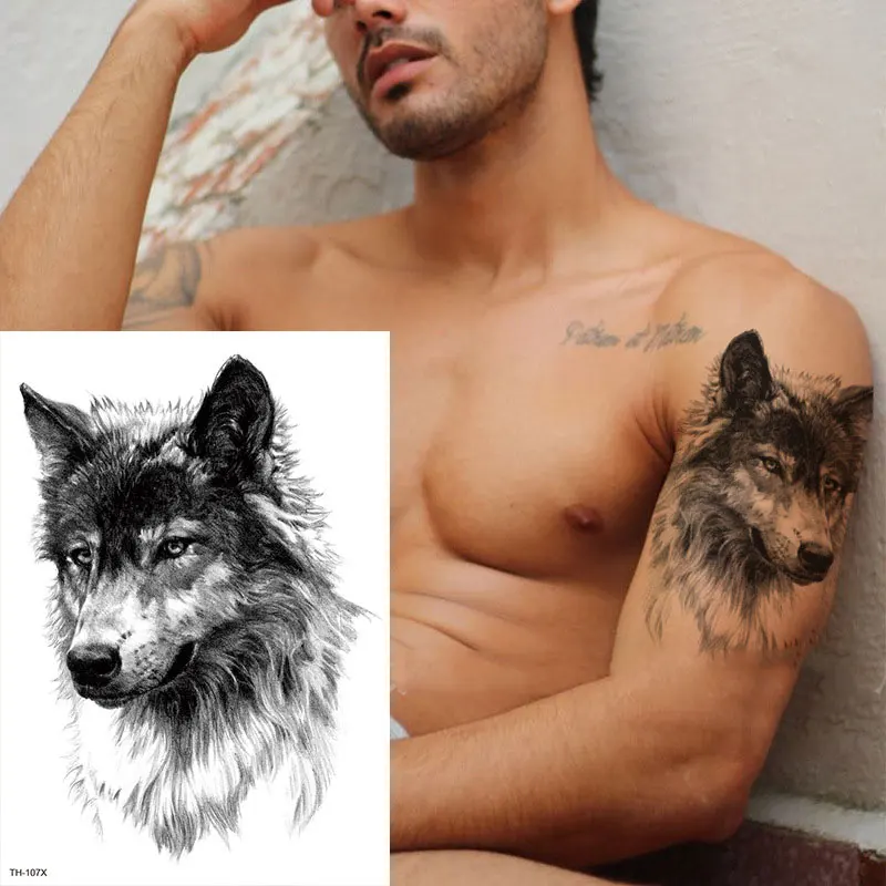 Waterproof  Men's Temporary Tattoos Tiger Lion Wolf Fake Tattoo for Women Men Arm Legs Sleeve Body Makeup Sticker