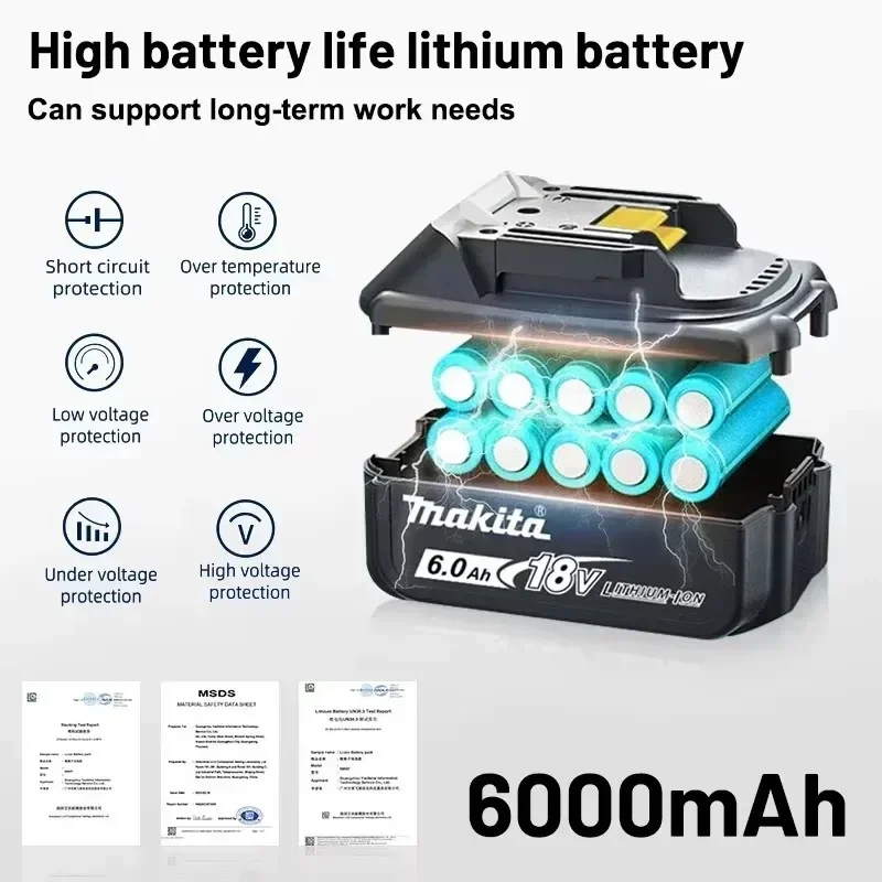 ต้นฉบับMakita 18V 6Aชาร์จแบตเตอรี่เครื่องมือ 18V Makita LEDเปลี่ยนLi-Ion LXT BL1860B BL1860 BL1850 Charger