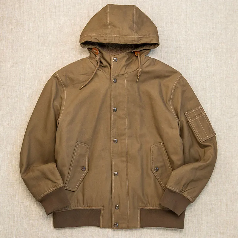 

Men's Thiened Loose Cotton Jaet Winter Warm Workwear Coat Faionable Youth Casual Long Sve Zipper Closure Hoodie